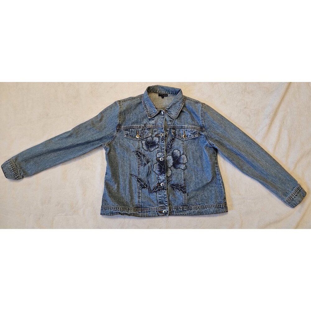 Impulse California Jean Jacket Floral Rhinestone Size Large 100% Cotton